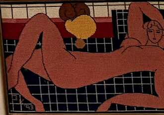Needlepoint of a reclining figure, after Matisse